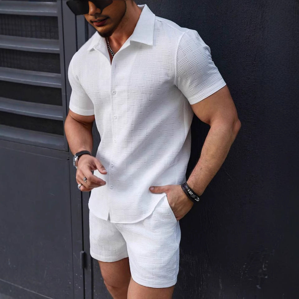 Men's Summer Casual Beach 2-Piece Set – Short Sleeve Shirt & Shorts, 5 Colors, S–XXL