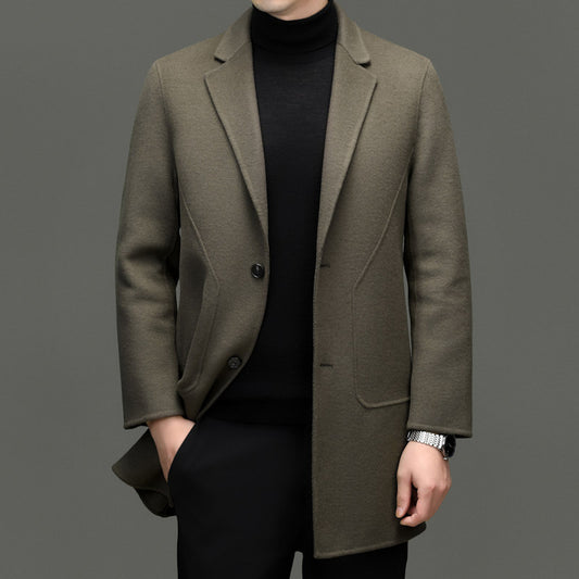 Men's Mid-Length Double-Faced Wool Coat – 3 Colors, Sizes 170–195
