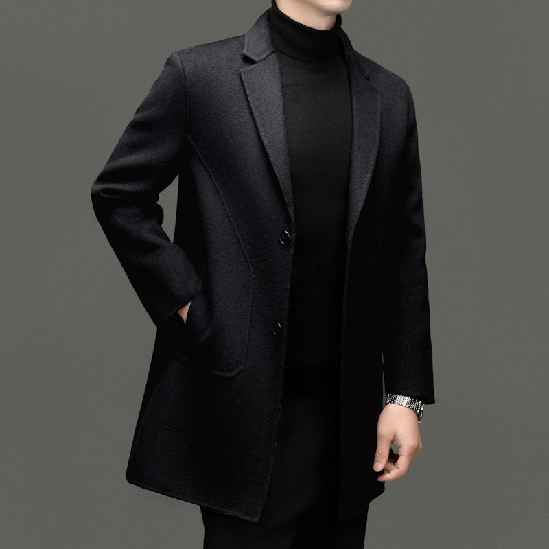 Men's Mid-Length Double-Faced Wool Coat – 3 Colors, Sizes 170–195