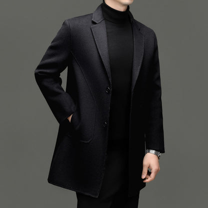 Men's Mid-Length Double-Faced Wool Coat – 3 Colors, Sizes 170–195