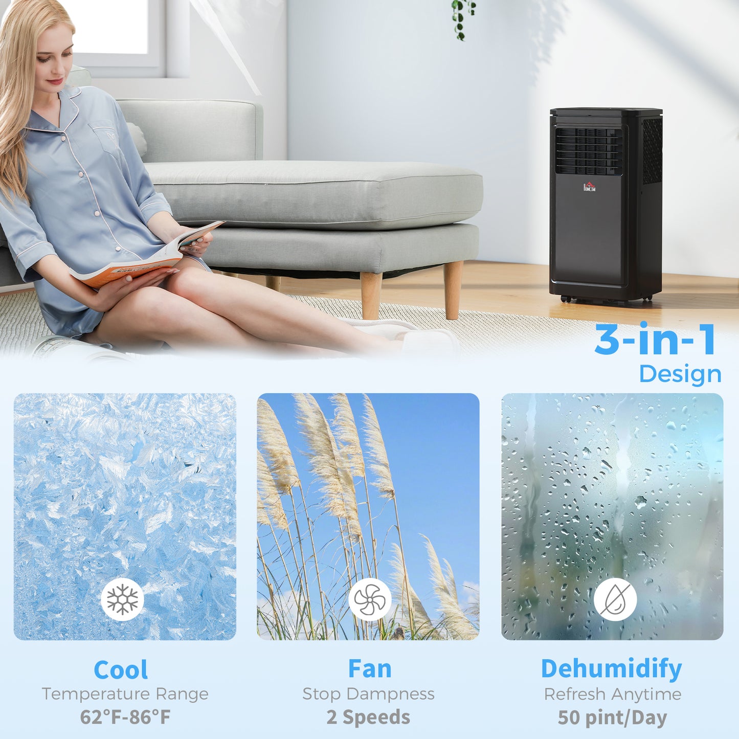 8,000 BTU Portable Air Conditioner with Remote – Cools Up to 344 Sq. Ft., Evaporative Cooler