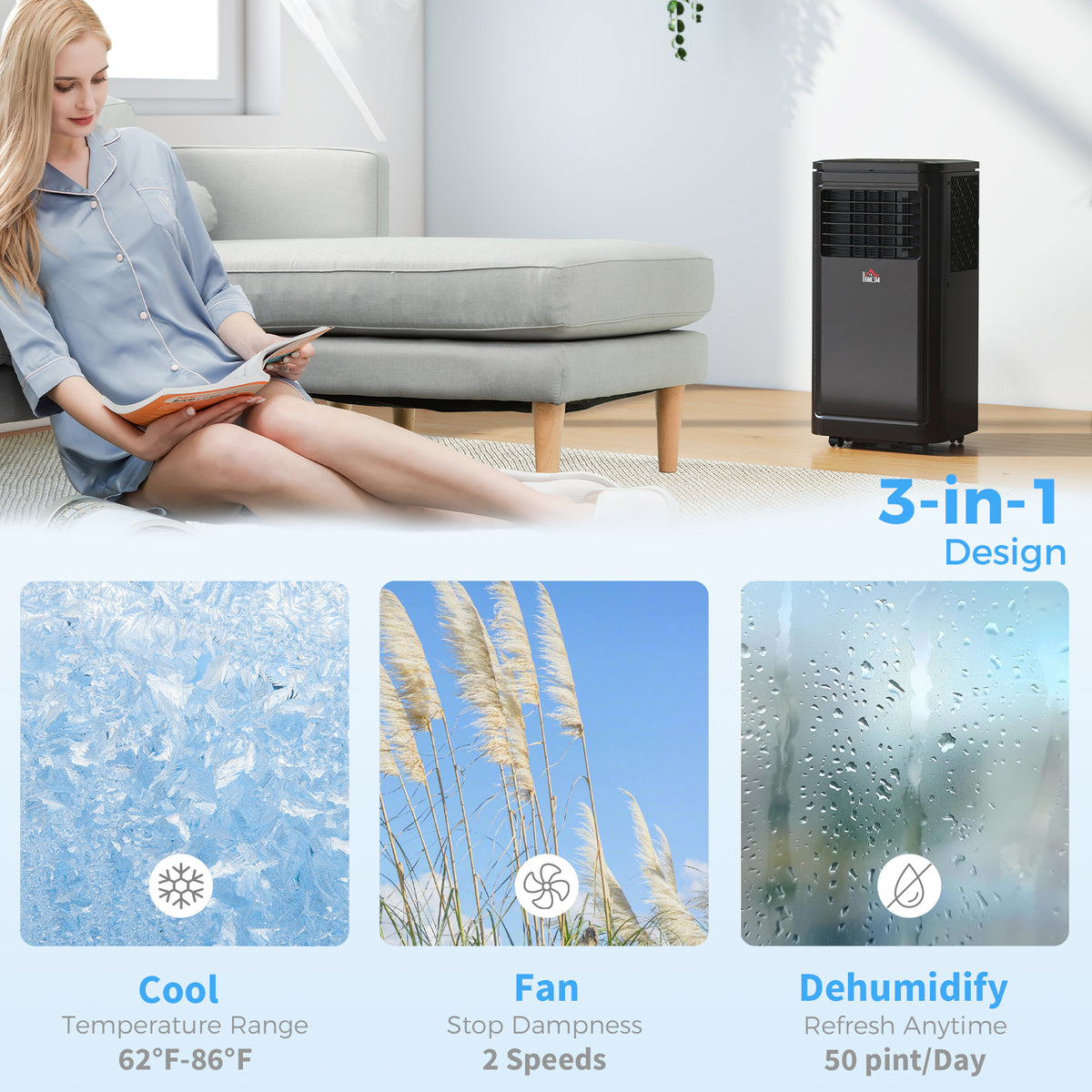 8,000 BTU Portable Air Conditioner with Remote – Cools Up to 344 Sq. Ft., Evaporative Cooler