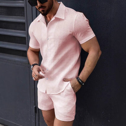 Men's Summer Casual Beach 2-Piece Set – Short Sleeve Shirt & Shorts, 5 Colors, S–XXL