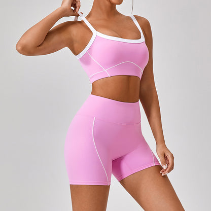 Women's Spaghetti Strap Yoga & Fitness 2-Piece Set – Contrast Color, 100% Nylon, Sizes S–XL