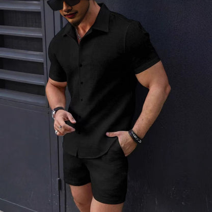 Men's Summer Casual Beach 2-Piece Set – Short Sleeve Shirt & Shorts, 5 Colors, S–XXL
