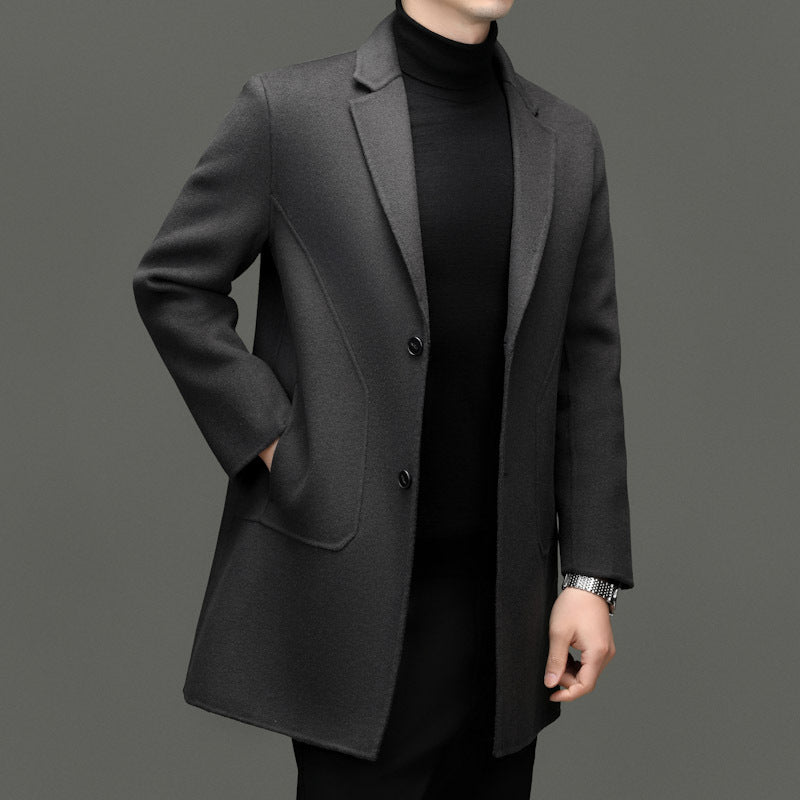 Men's Mid-Length Double-Faced Wool Coat – 3 Colors, Sizes 170–195