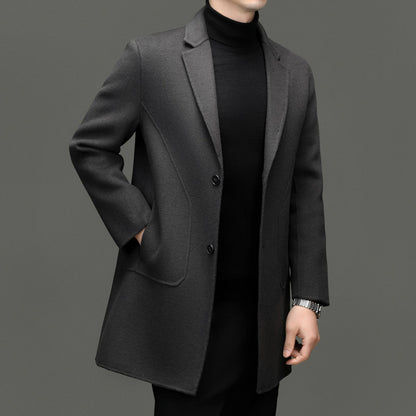 Men's Mid-Length Double-Faced Wool Coat – 3 Colors, Sizes 170–195