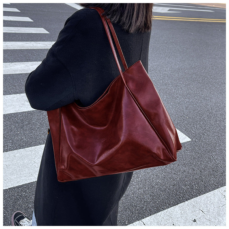 Women's Vintage PU Leather Tote Shoulder Bag – Large Capacity, 5 Colors