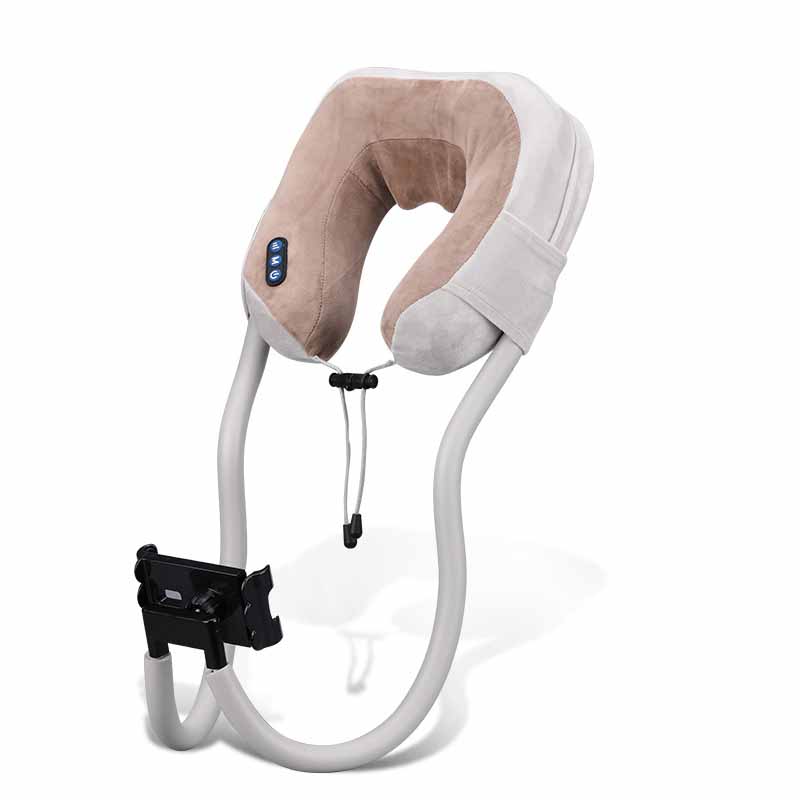 U-Shaped Neck Massage Pillow with Lazy Phone Holder – Rechargeable, 3-Speed Vibration