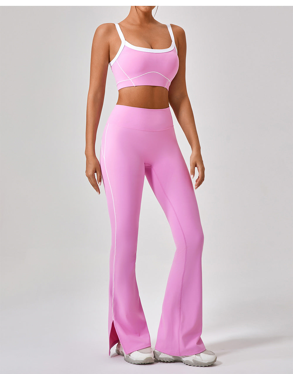 Women's Spaghetti Strap Yoga & Fitness 2-Piece Set – Contrast Color, 100% Nylon, Sizes S–XL
