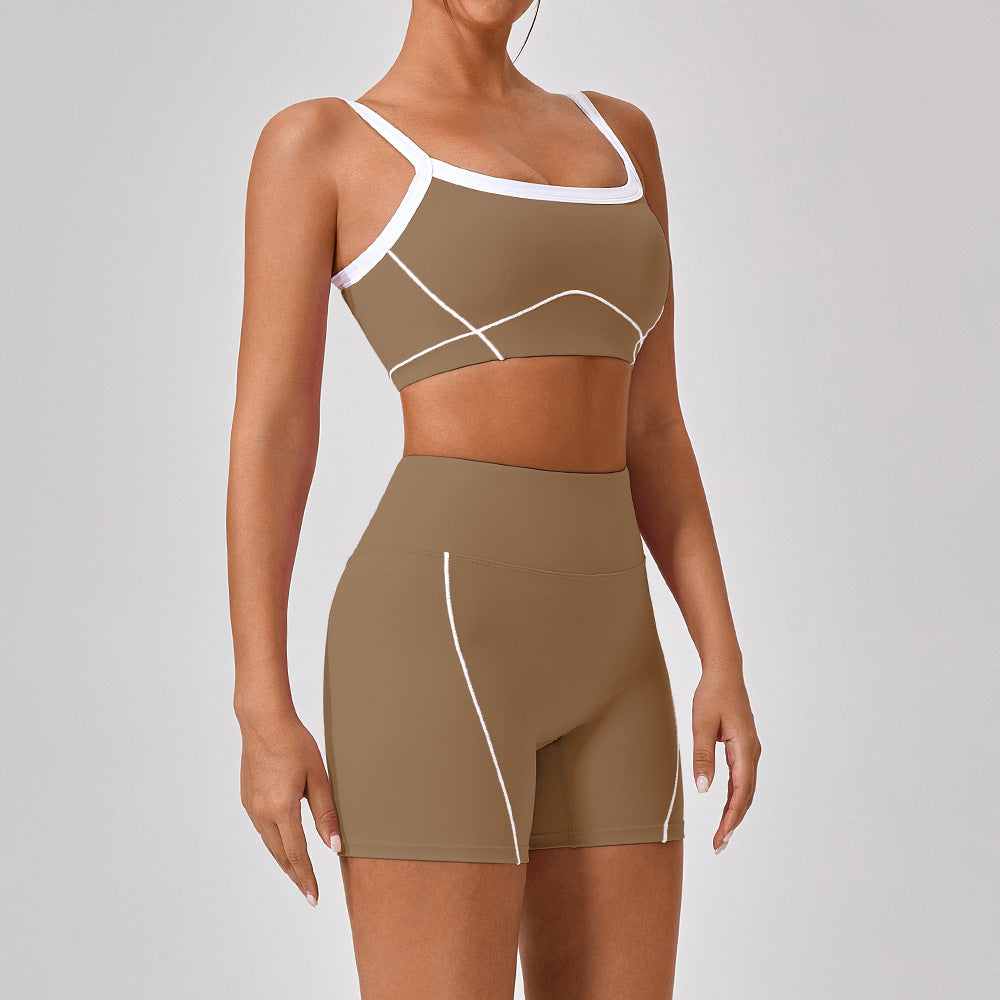 Women's Spaghetti Strap Yoga & Fitness 2-Piece Set – Contrast Color, 100% Nylon, Sizes S–XL