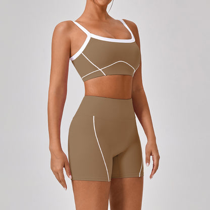 Women's Spaghetti Strap Yoga & Fitness 2-Piece Set – Contrast Color, 100% Nylon, Sizes S–XL