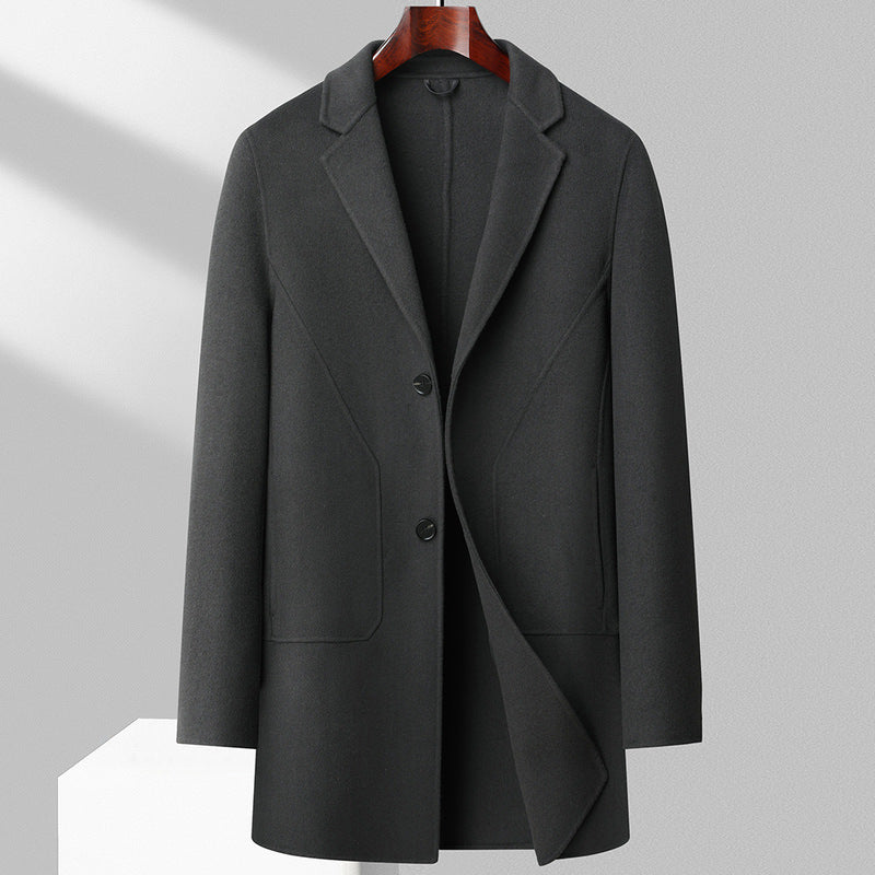 Men's Mid-Length Double-Faced Wool Coat – 3 Colors, Sizes 170–195