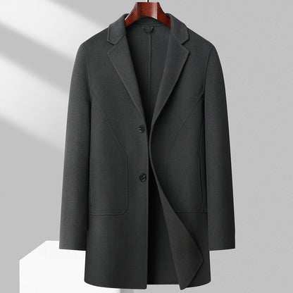 Men's Mid-Length Double-Faced Wool Coat – 3 Colors, Sizes 170–195