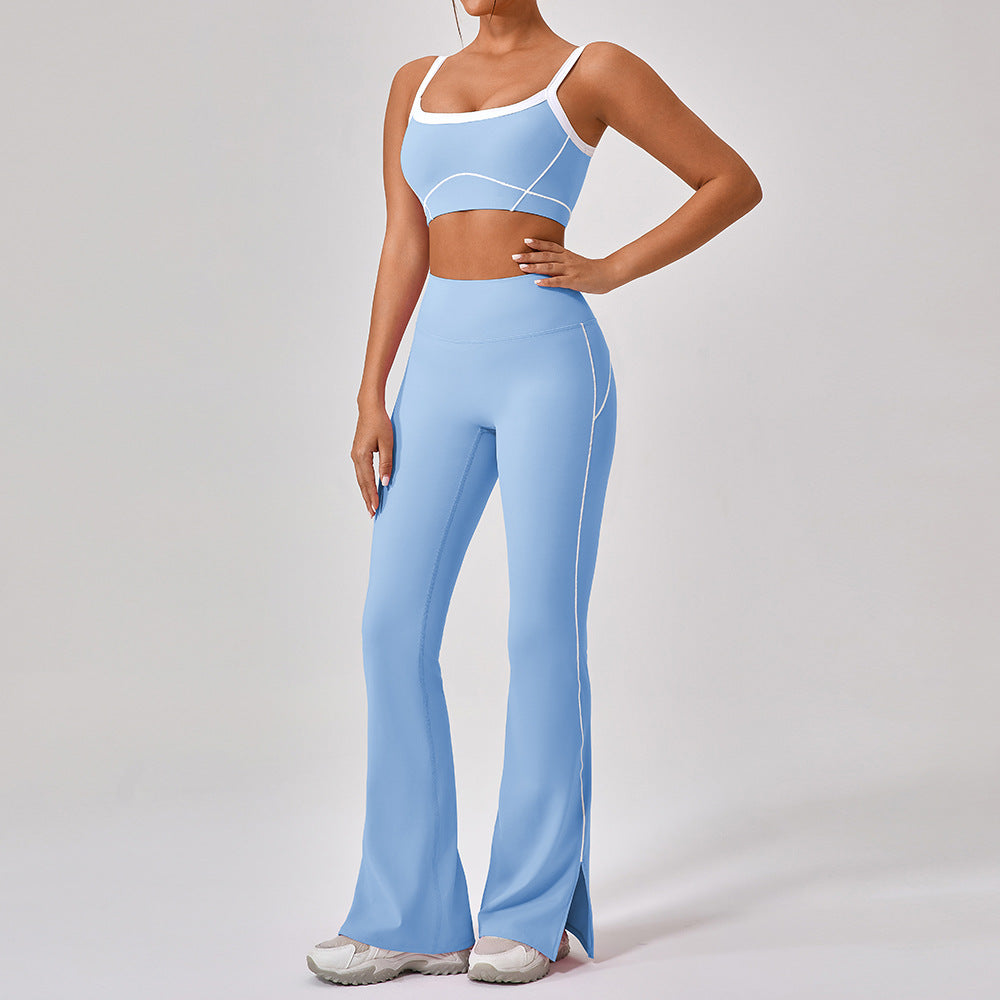 Women's Spaghetti Strap Yoga & Fitness 2-Piece Set – Contrast Color, 100% Nylon, Sizes S–XL