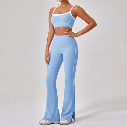 Women's Spaghetti Strap Yoga & Fitness 2-Piece Set – Contrast Color, 100% Nylon, Sizes S–XL