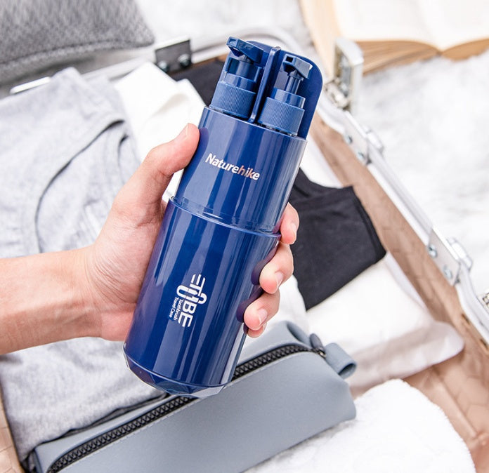 Travel Toiletries Set – 5-Piece Portable Kit with Cup, Mirror, Comb & Refillable Bottles