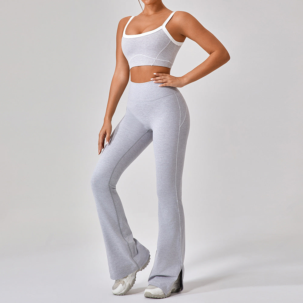 Women's Spaghetti Strap Yoga & Fitness 2-Piece Set – Contrast Color, 100% Nylon, Sizes S–XL