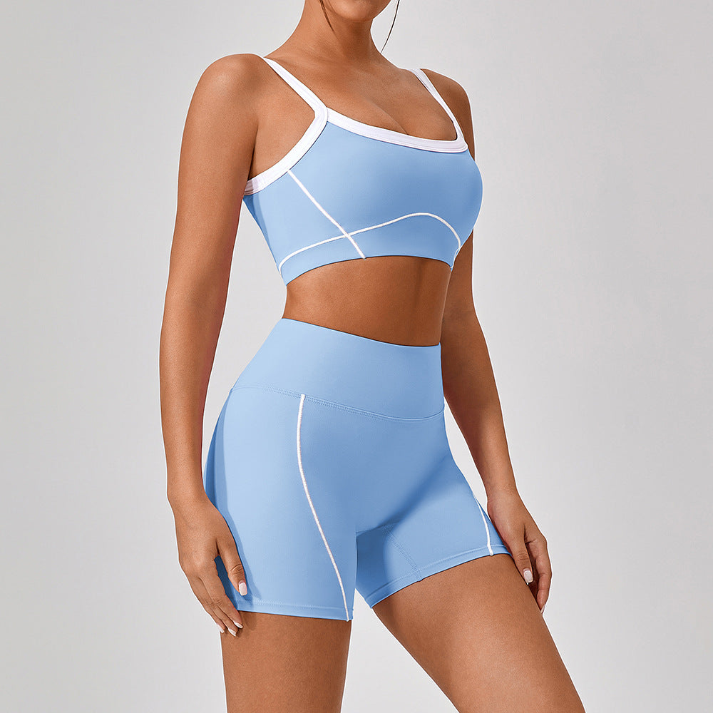 Women's Spaghetti Strap Yoga & Fitness 2-Piece Set – Contrast Color, 100% Nylon, Sizes S–XL