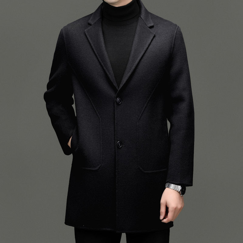 Men's Mid-Length Double-Faced Wool Coat – 3 Colors, Sizes 170–195