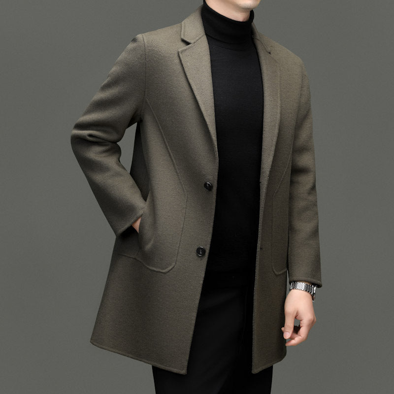Men's Mid-Length Double-Faced Wool Coat – 3 Colors, Sizes 170–195