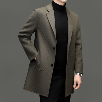 Men's Mid-Length Double-Faced Wool Coat – 3 Colors, Sizes 170–195