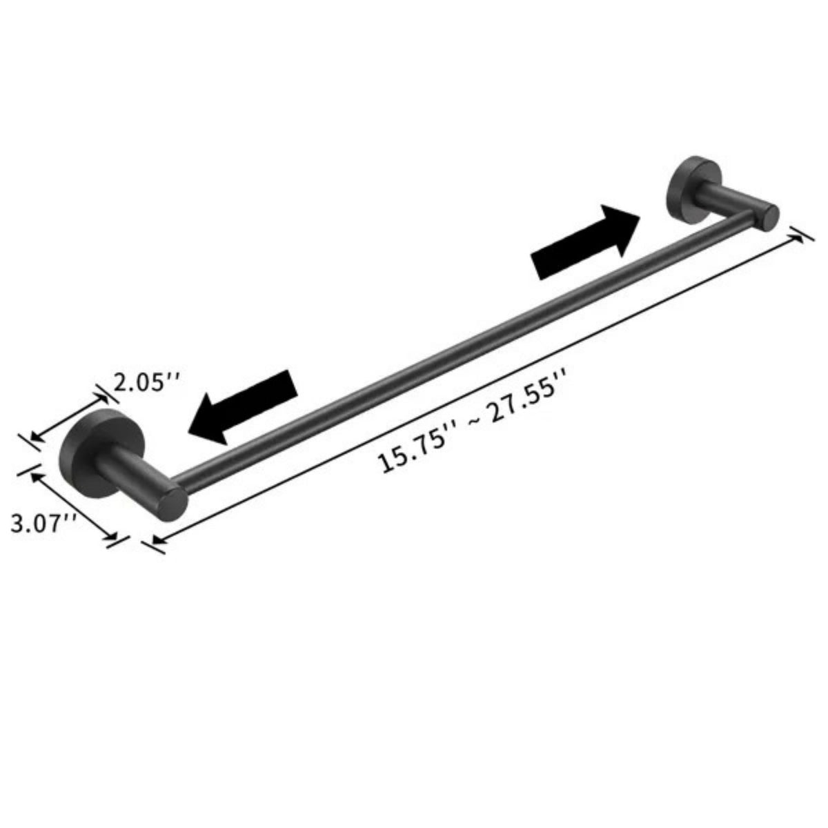 Matte Black 3-Piece Bathroom Hardware Set – Adjustable Towel Bar 16–27", Toilet Paper Holder & Towel Ring