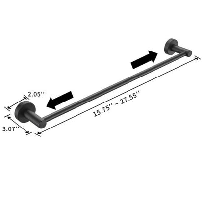 Matte Black 3-Piece Bathroom Hardware Set – Adjustable Towel Bar 16–27", Toilet Paper Holder & Towel Ring