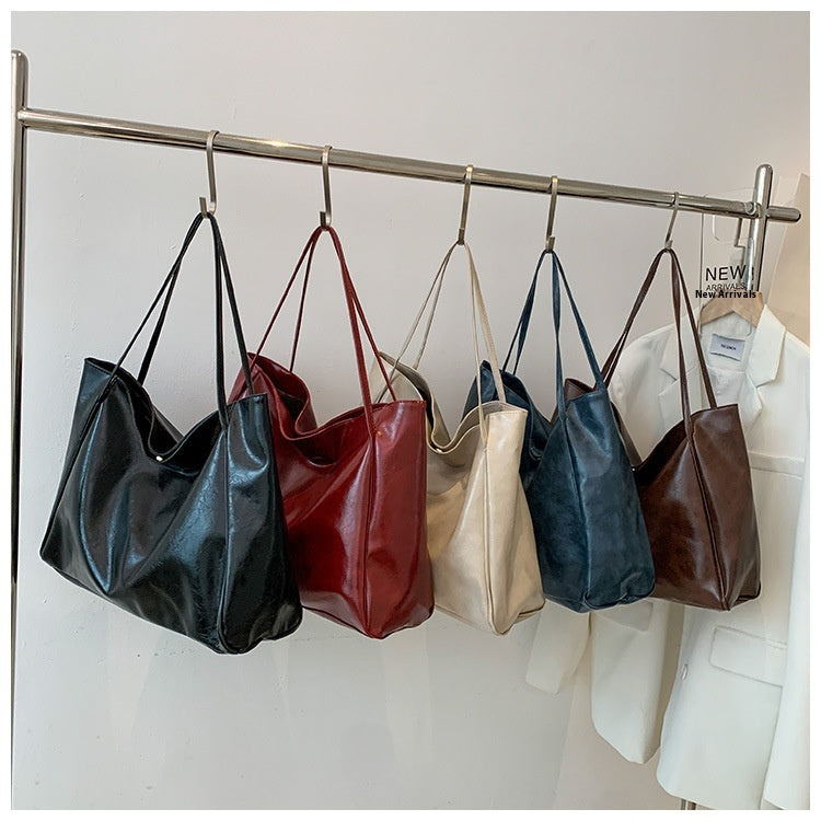 Women's Vintage PU Leather Tote Shoulder Bag – Large Capacity, 5 Colors