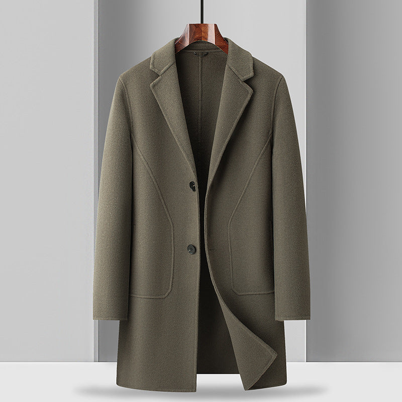 Men's Mid-Length Double-Faced Wool Coat – 3 Colors, Sizes 170–195