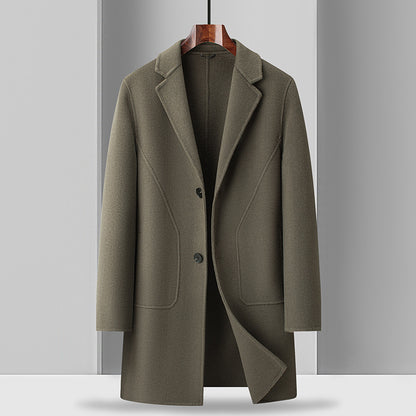 Men's Mid-Length Double-Faced Wool Coat – 3 Colors, Sizes 170–195