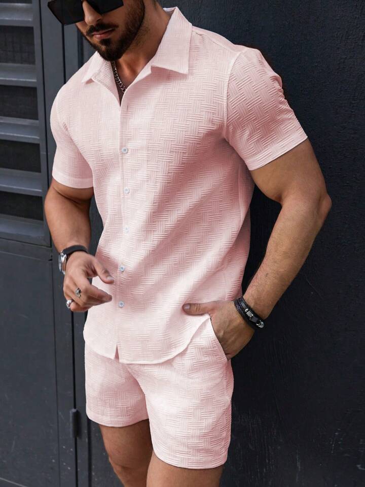 Men's Summer Casual Beach 2-Piece Set – Short Sleeve Shirt & Shorts, 5 Colors, S–XXL