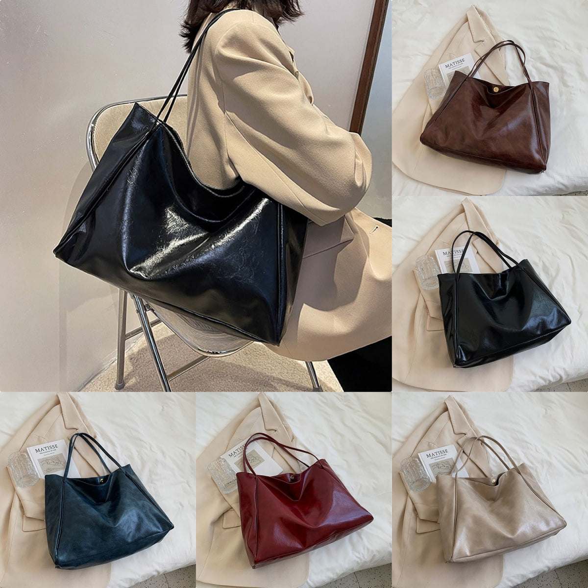 Women's Vintage PU Leather Tote Shoulder Bag – Large Capacity, 5 Colors