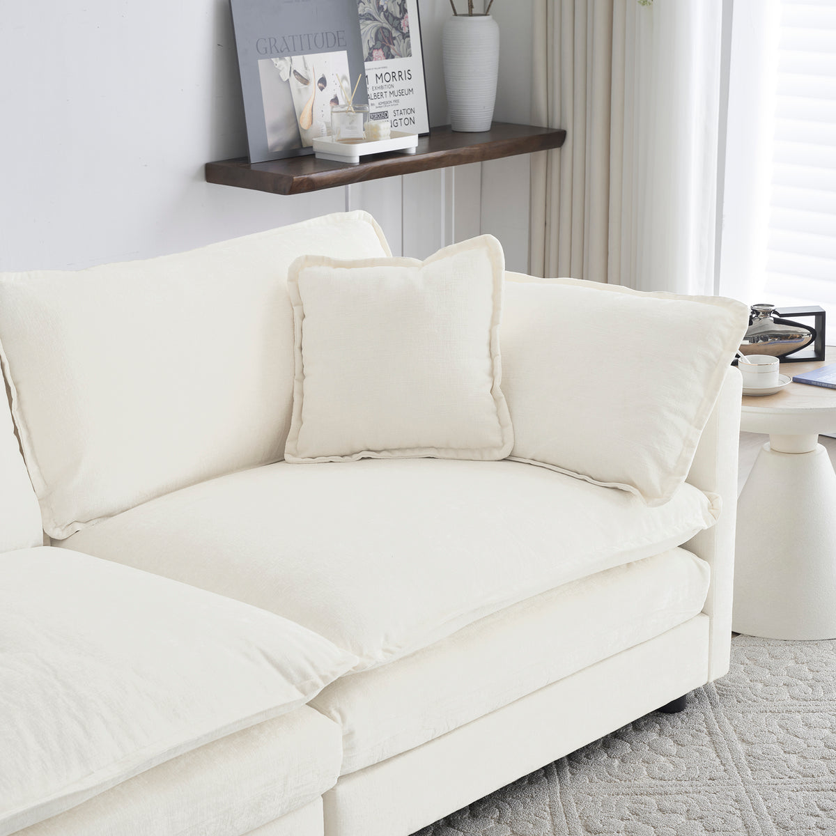White Chenille Sofa Set – 2+3 Seater Modern Living Room Couch, Deep Seat, Solid Wood Frame