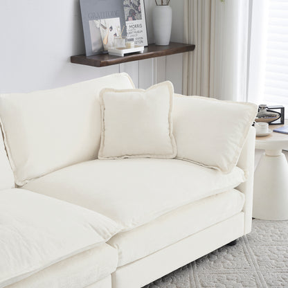White Chenille Sofa Set – 2+3 Seater Modern Living Room Couch, Deep Seat, Solid Wood Frame