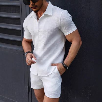Men's Summer Casual Beach 2-Piece Set – Short Sleeve Shirt & Shorts, 5 Colors, S–XXL