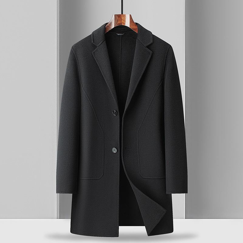 Men's Mid-Length Double-Faced Wool Coat – 3 Colors, Sizes 170–195