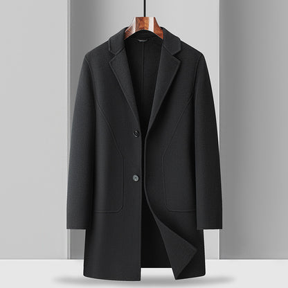 Men's Mid-Length Double-Faced Wool Coat – 3 Colors, Sizes 170–195