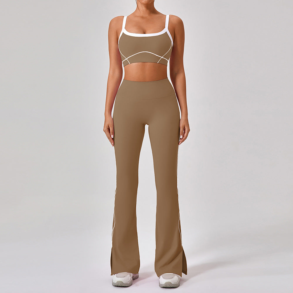 Women's Spaghetti Strap Yoga & Fitness 2-Piece Set – Contrast Color, 100% Nylon, Sizes S–XL