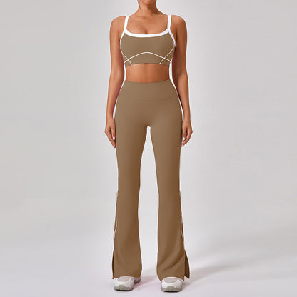Women's Spaghetti Strap Yoga & Fitness 2-Piece Set – Contrast Color, 100% Nylon, Sizes S–XL