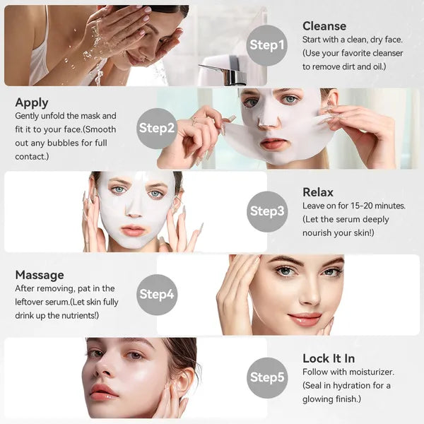 Collagen Deep Hydrating Face Masks for Women – 5 Sheets, Firmness & Elasticity