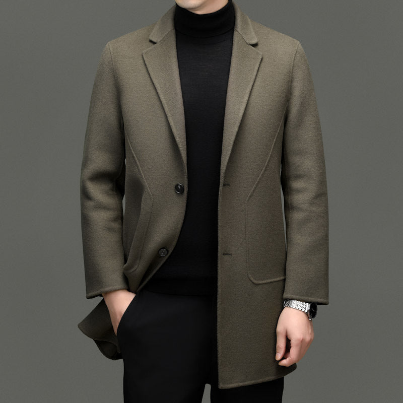 Men's Mid-Length Double-Faced Wool Coat – 3 Colors, Sizes 170–195