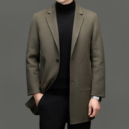 Men's Mid-Length Double-Faced Wool Coat – 3 Colors, Sizes 170–195