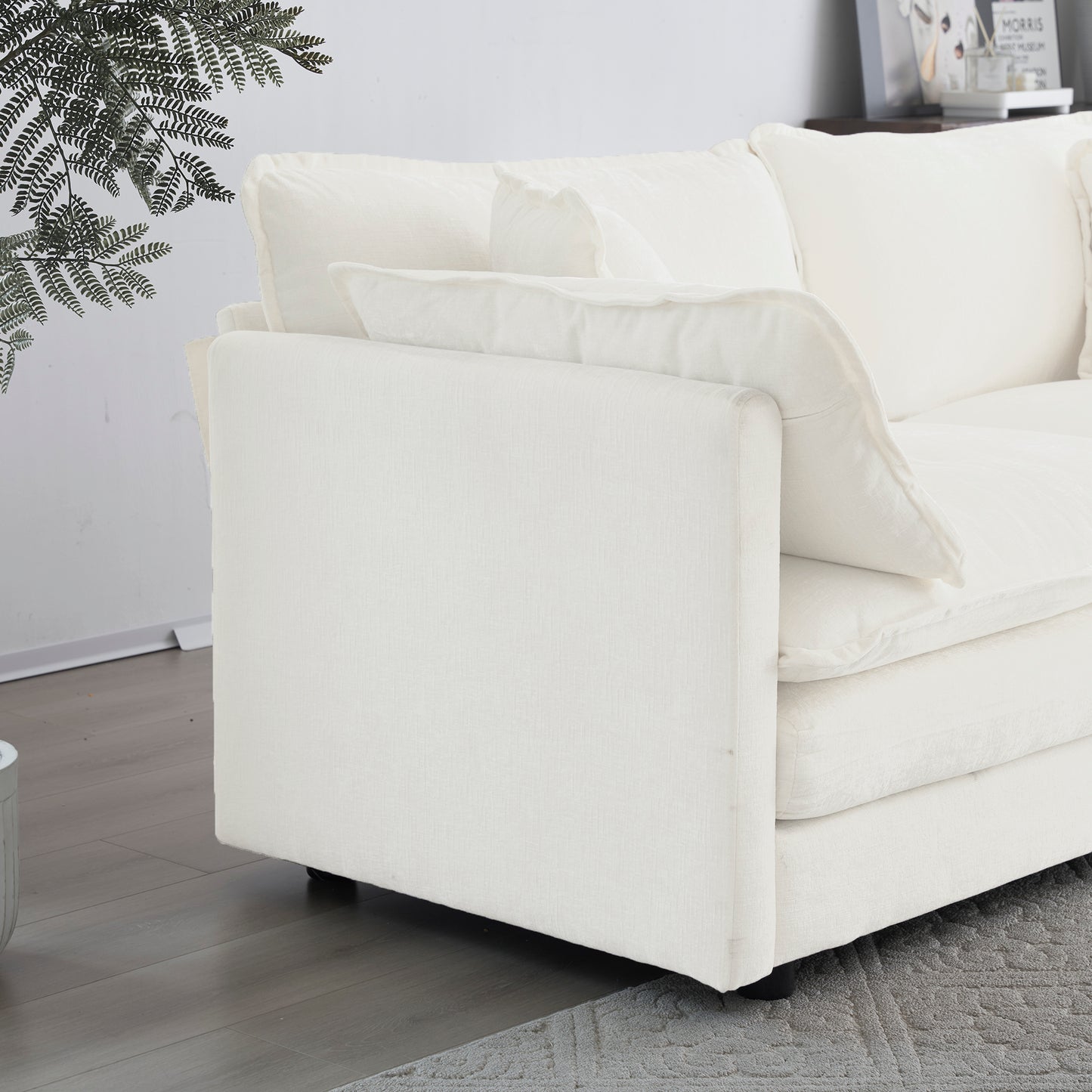 White Chenille Sofa Set – 2+3 Seater Modern Living Room Couch, Deep Seat, Solid Wood Frame