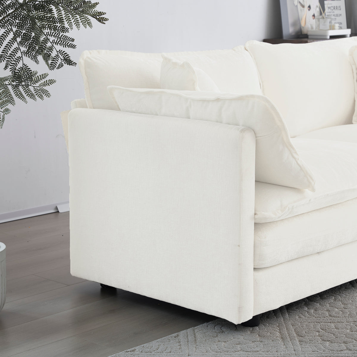 White Chenille Sofa Set – 2+3 Seater Modern Living Room Couch, Deep Seat, Solid Wood Frame