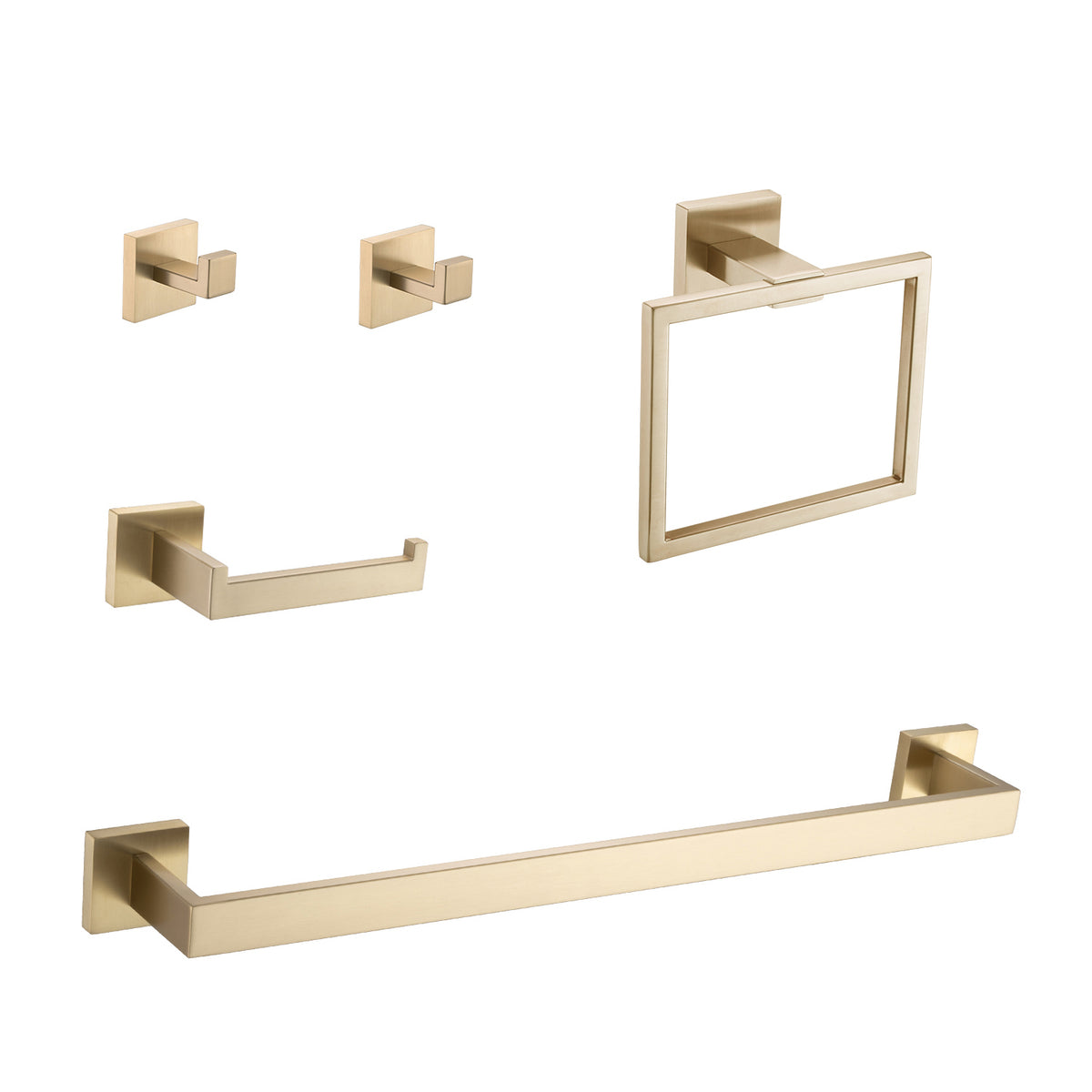 5-Piece Brushed Gold Bathroom Hardware Set – Stainless Steel, Rust-Proof, Wall Mount
