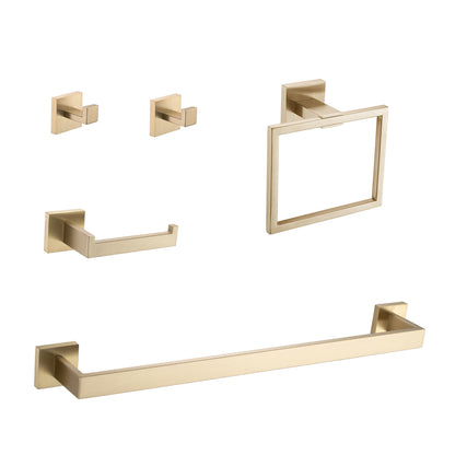 5-Piece Brushed Gold Bathroom Hardware Set – Stainless Steel, Rust-Proof, Wall Mount