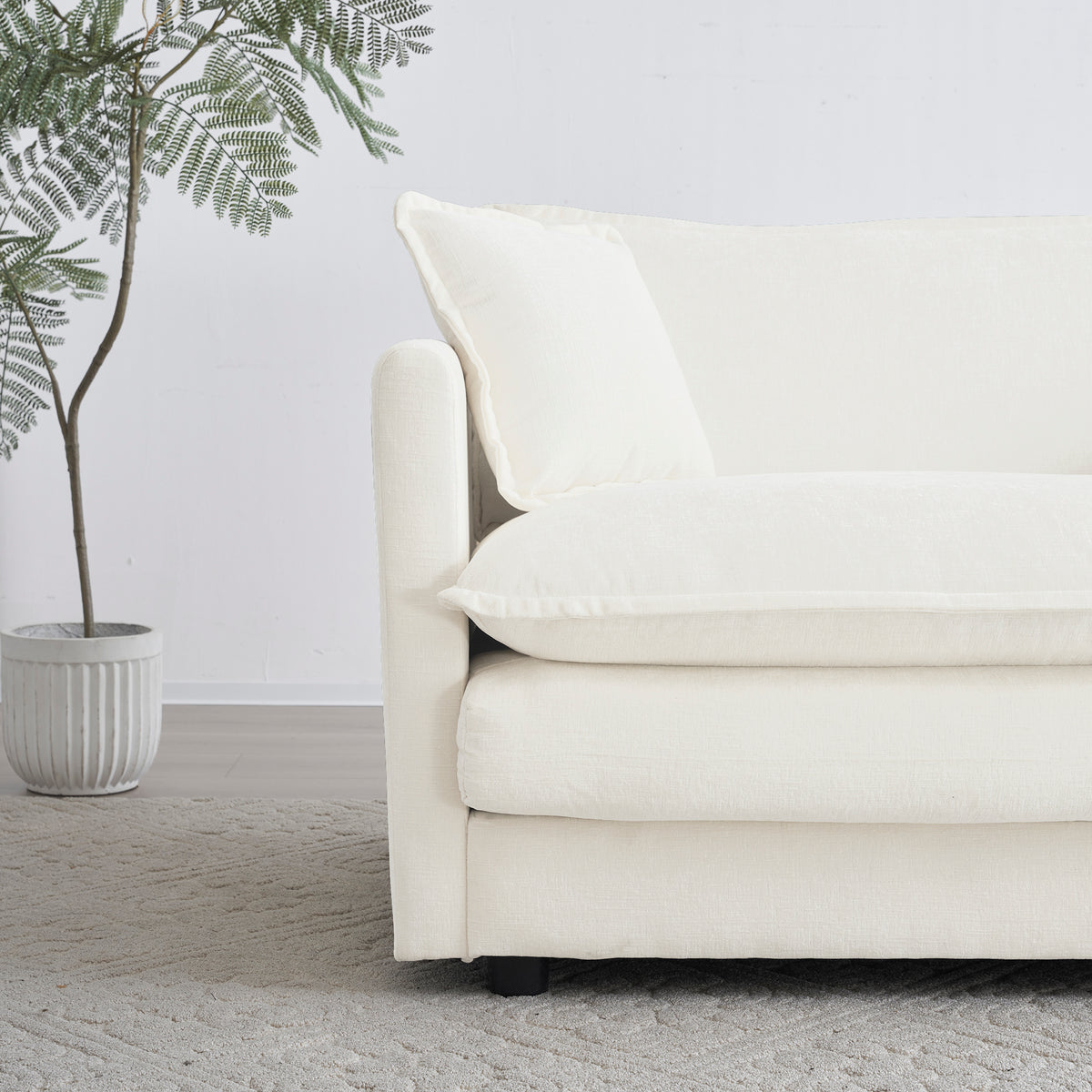 White Chenille Sofa Set – 2+3 Seater Modern Living Room Couch, Deep Seat, Solid Wood Frame