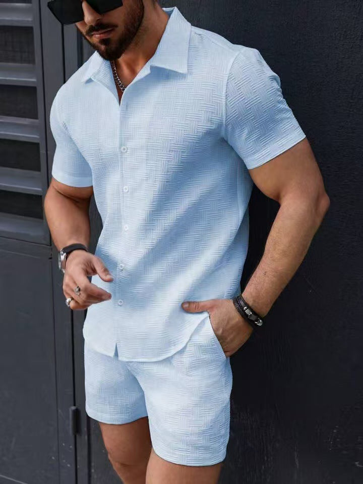 Men's Summer Casual Beach 2-Piece Set – Short Sleeve Shirt & Shorts, 5 Colors, S–XXL