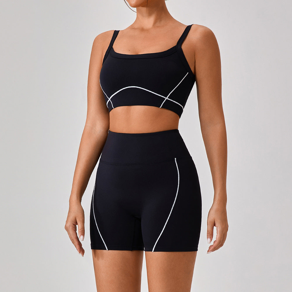 Women's Spaghetti Strap Yoga & Fitness 2-Piece Set – Contrast Color, 100% Nylon, Sizes S–XL
